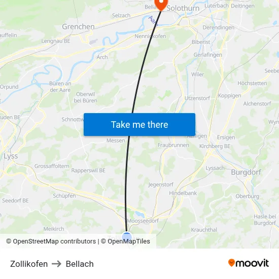 Zollikofen to Bellach map