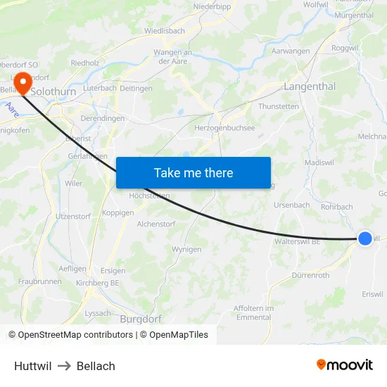 Huttwil to Bellach map