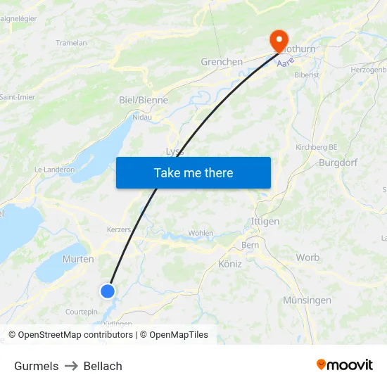 Gurmels to Bellach map