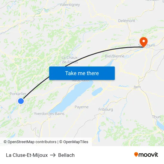 La Cluse-Et-Mijoux to Bellach map