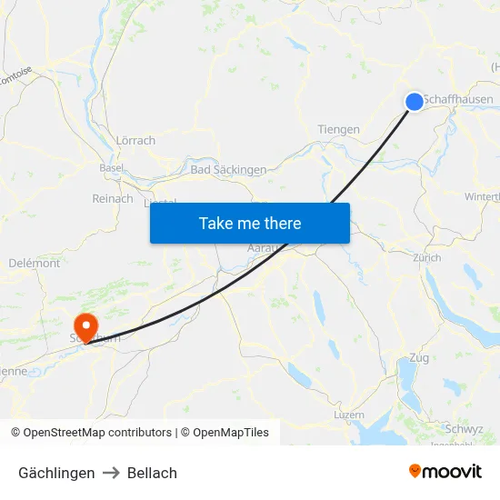 Gächlingen to Bellach map