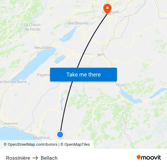 Rossinière to Bellach map