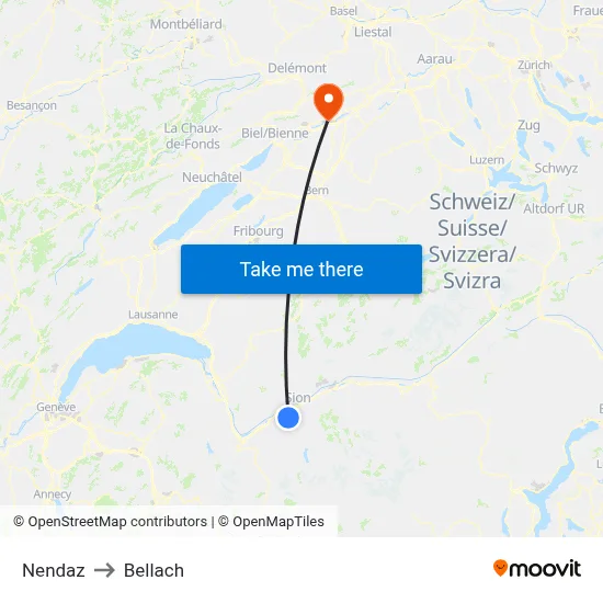 Nendaz to Bellach map
