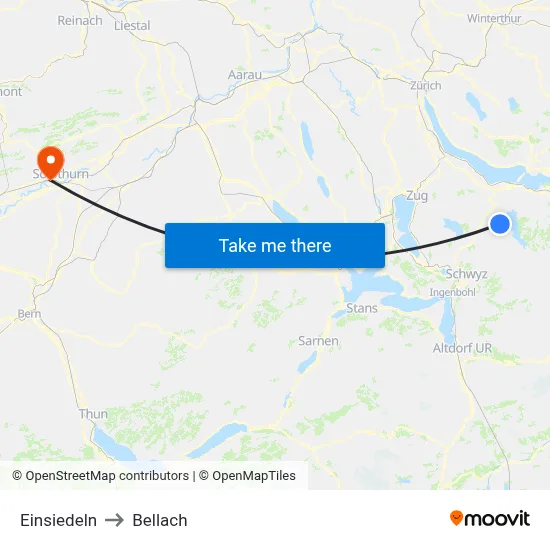 Einsiedeln to Bellach map
