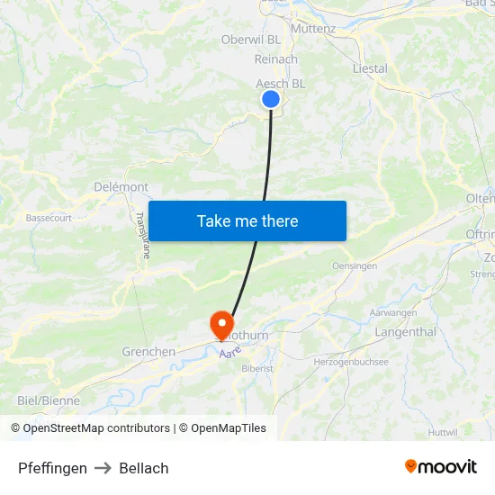 Pfeffingen to Bellach map