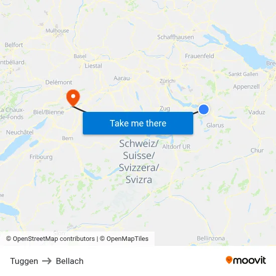 Tuggen to Bellach map
