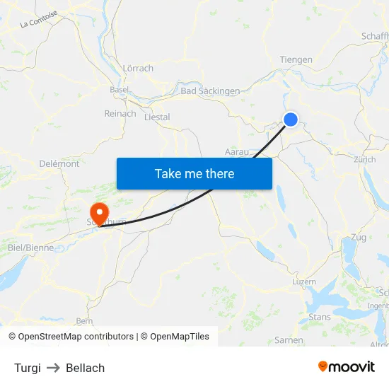 Turgi to Bellach map