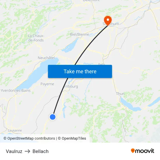 Vaulruz to Bellach map