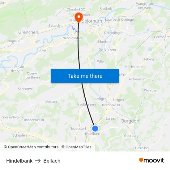 Hindelbank to Bellach map