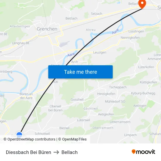 Diessbach Bei Büren to Bellach map