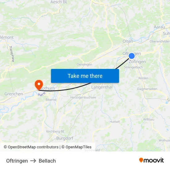 Oftringen to Bellach map