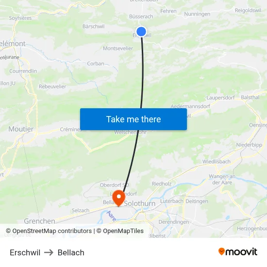 Erschwil to Bellach map