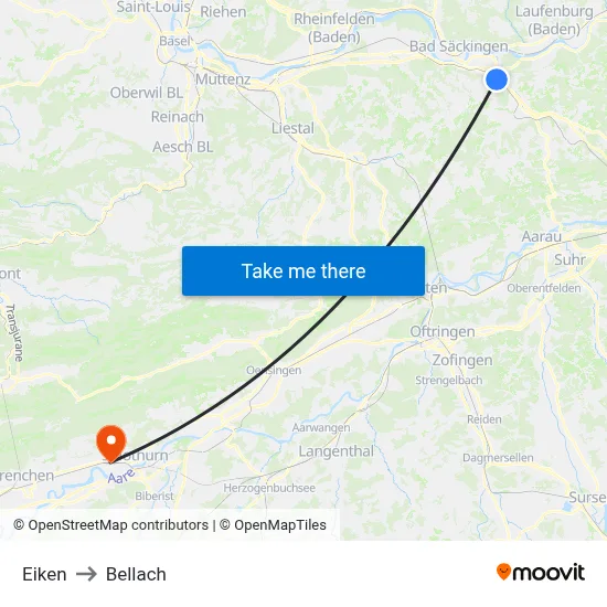 Eiken to Bellach map