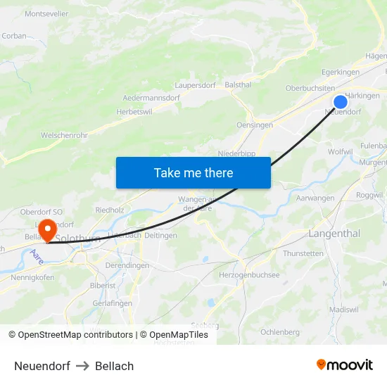 Neuendorf to Bellach map