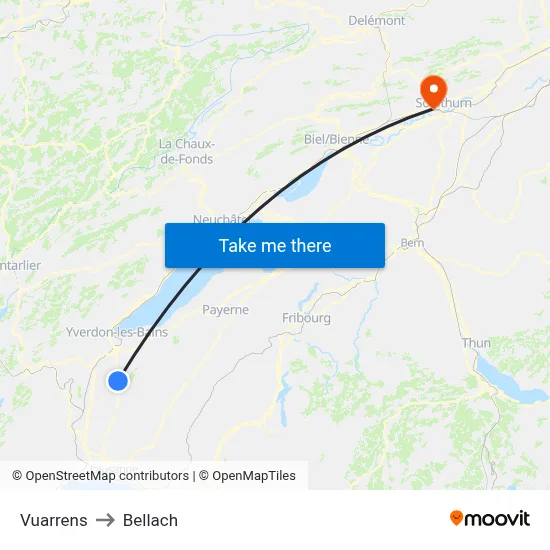 Vuarrens to Bellach map