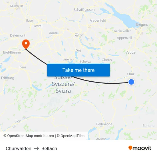 Churwalden to Bellach map