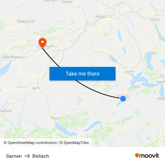 Sarnen to Bellach map