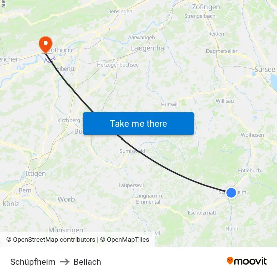 Schüpfheim to Bellach map