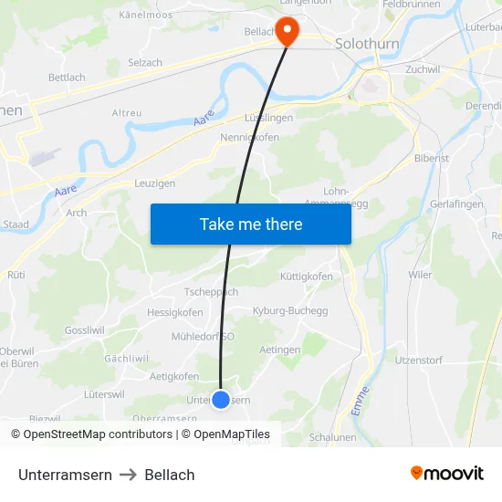 Unterramsern to Bellach map