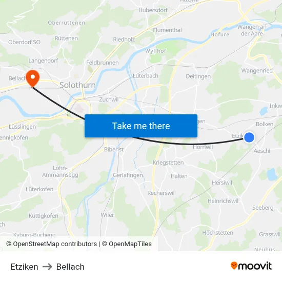 Etziken to Bellach map