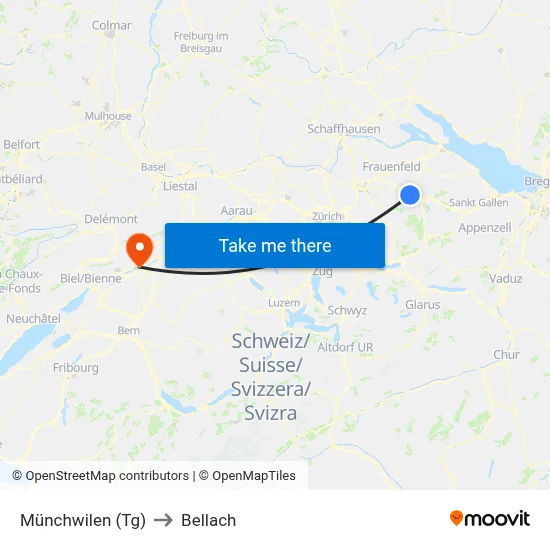 Münchwilen (Tg) to Bellach map