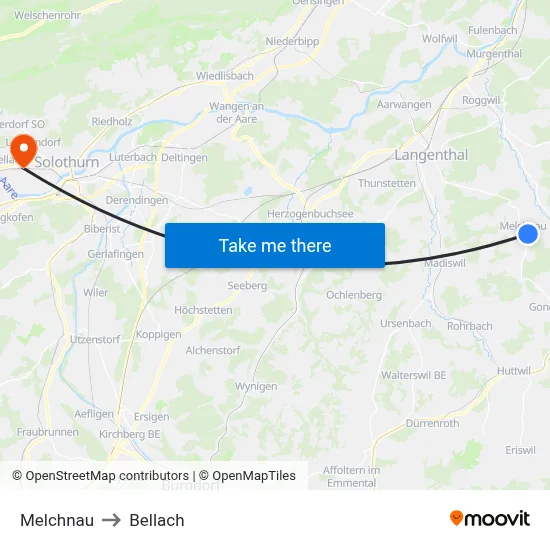Melchnau to Bellach map