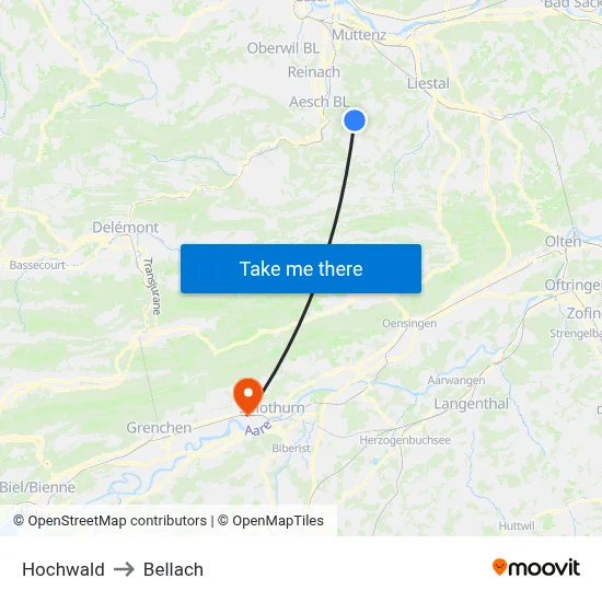 Hochwald to Bellach map