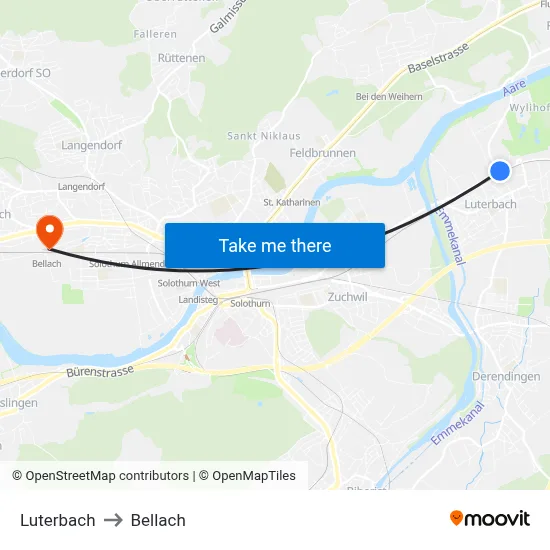 Luterbach to Bellach map