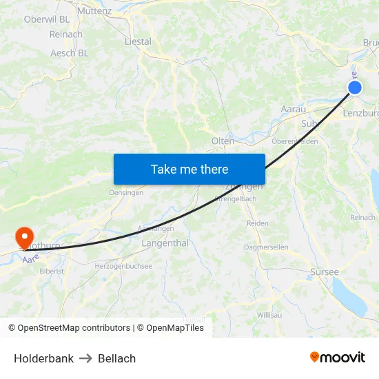 Holderbank to Bellach map