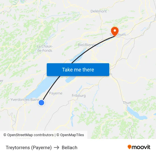 Treytorrens (Payerne) to Bellach map