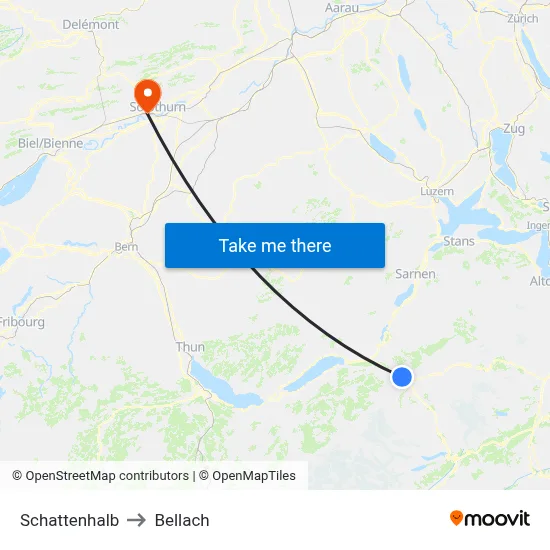 Schattenhalb to Bellach map