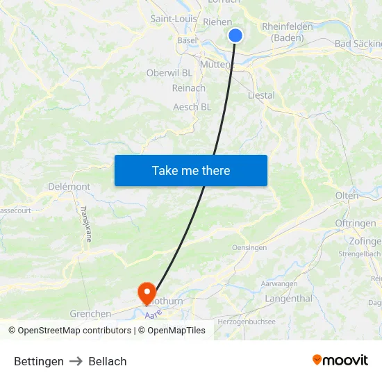 Bettingen to Bellach map