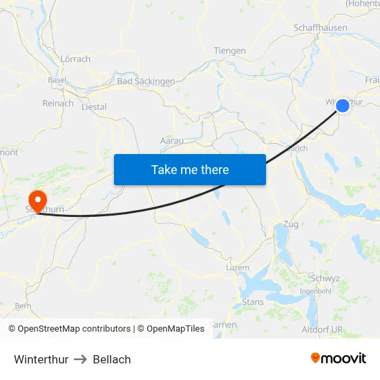 Winterthur to Bellach map