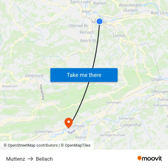 Muttenz to Bellach map