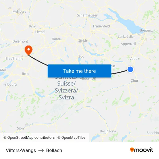 Vilters-Wangs to Bellach map