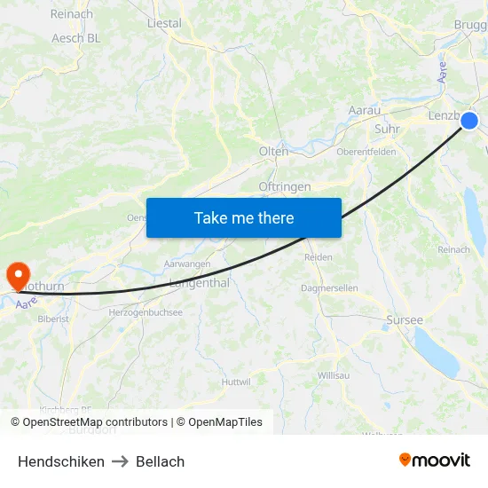 Hendschiken to Bellach map