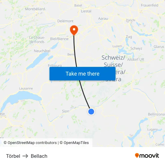 Törbel to Bellach map