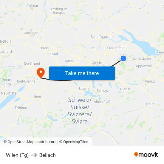 Wilen (Tg) to Bellach map