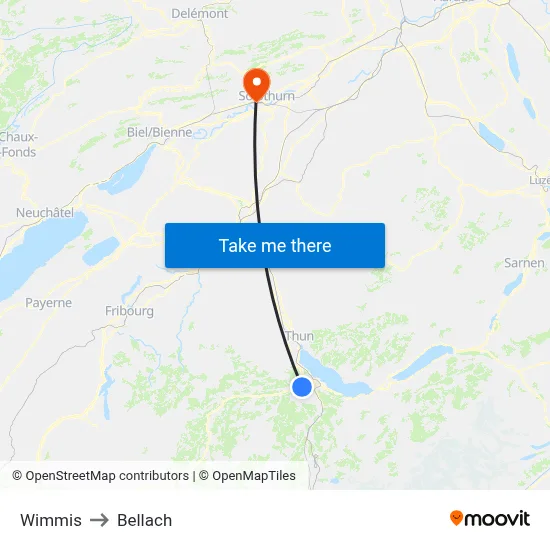 Wimmis to Bellach map