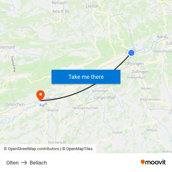 Olten to Bellach map