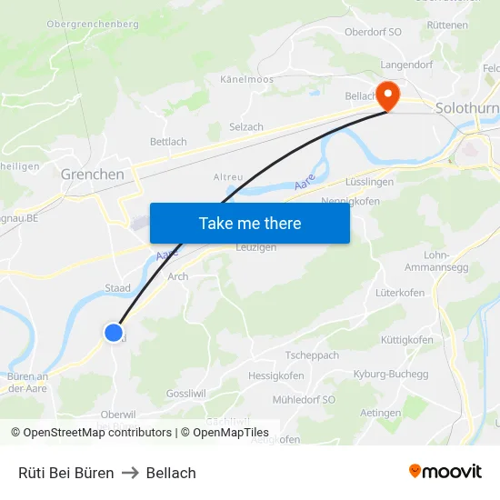 Rüti Bei Büren to Bellach map