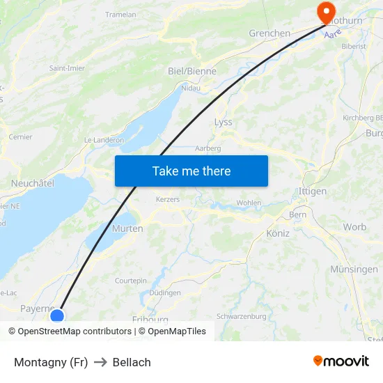 Montagny (Fr) to Bellach map