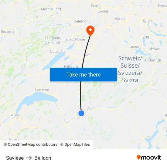 Savièse to Bellach map