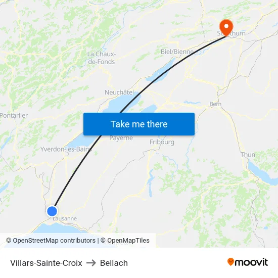 Villars-Sainte-Croix to Bellach map