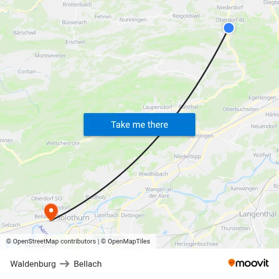 Waldenburg to Bellach map