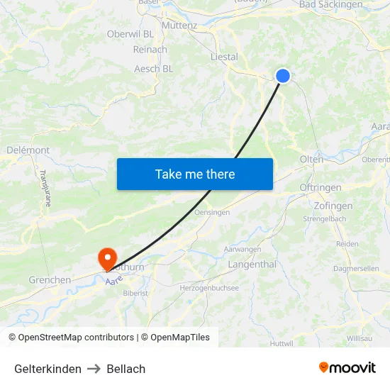 Gelterkinden to Bellach map