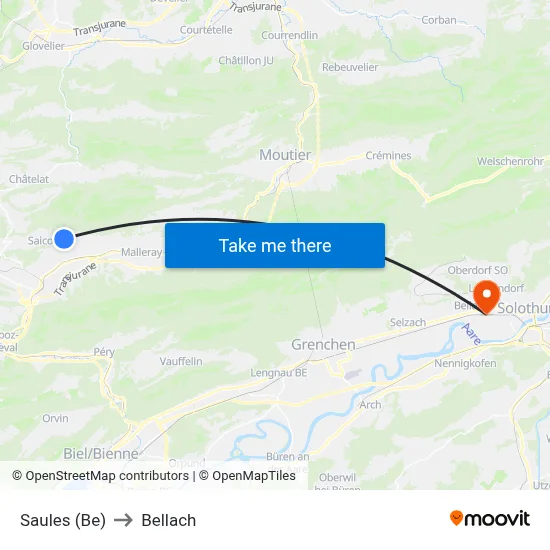 Saules (Be) to Bellach map