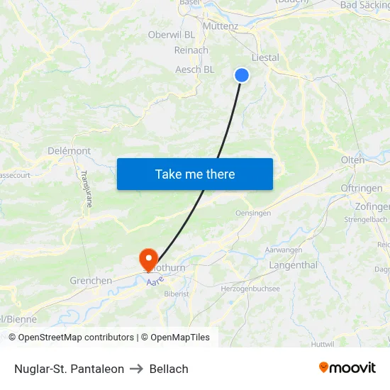 Nuglar-St. Pantaleon to Bellach map