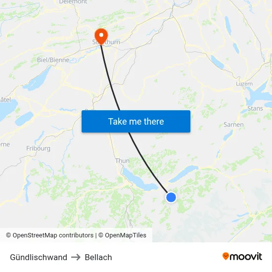 Gündlischwand to Bellach map