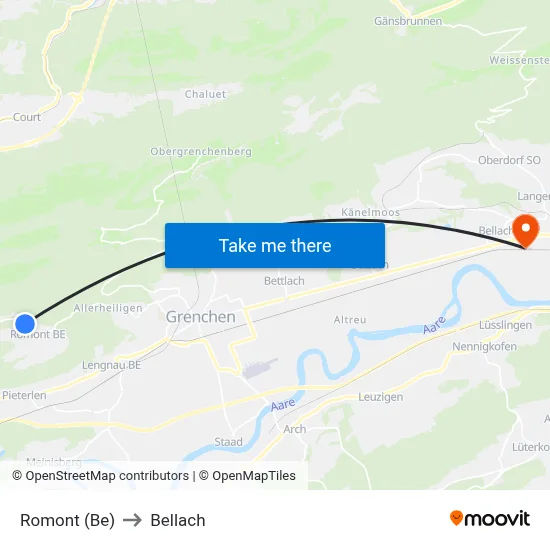 Romont (Be) to Bellach map
